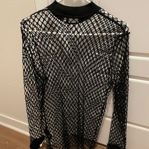 Black Mesh Long Sleeve Top